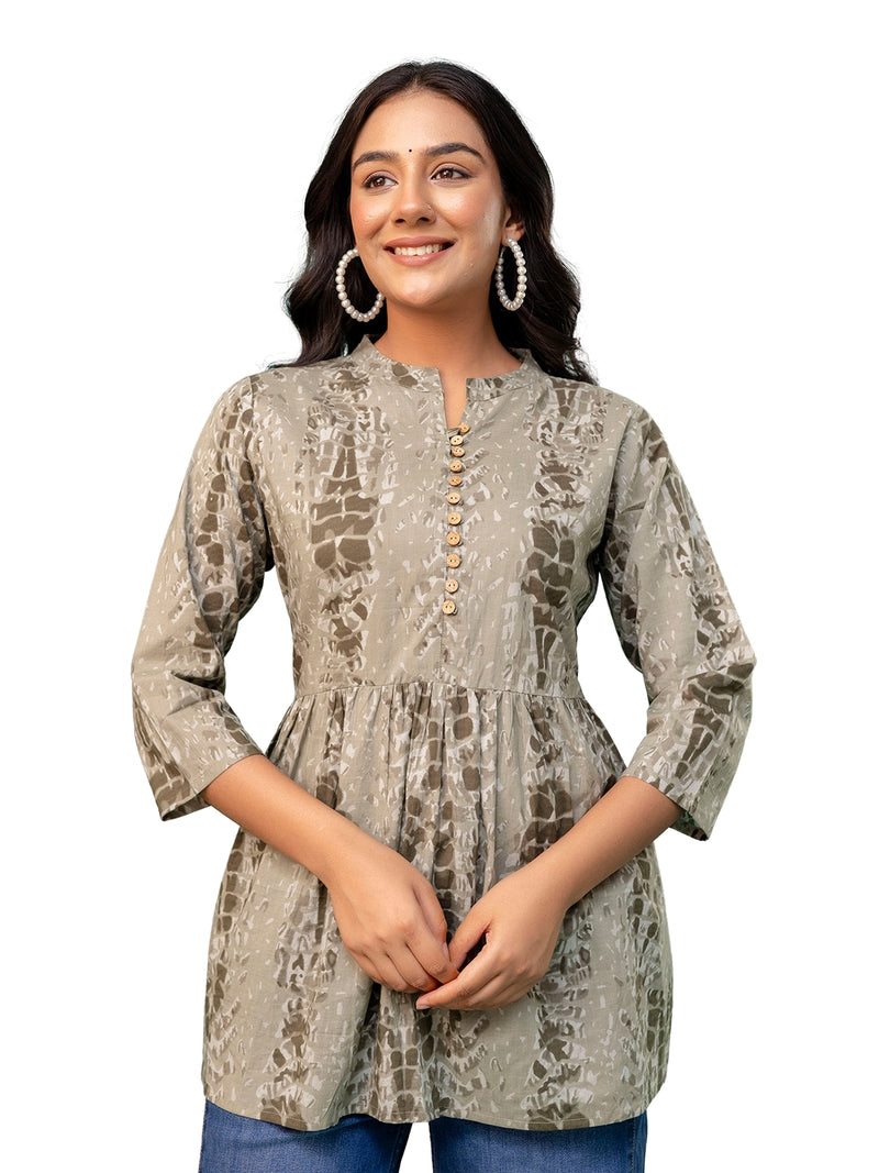 Tunic – Mandarin Collar, 3/4 Sleeves, Flattering Fit (Sizes S–XXL)