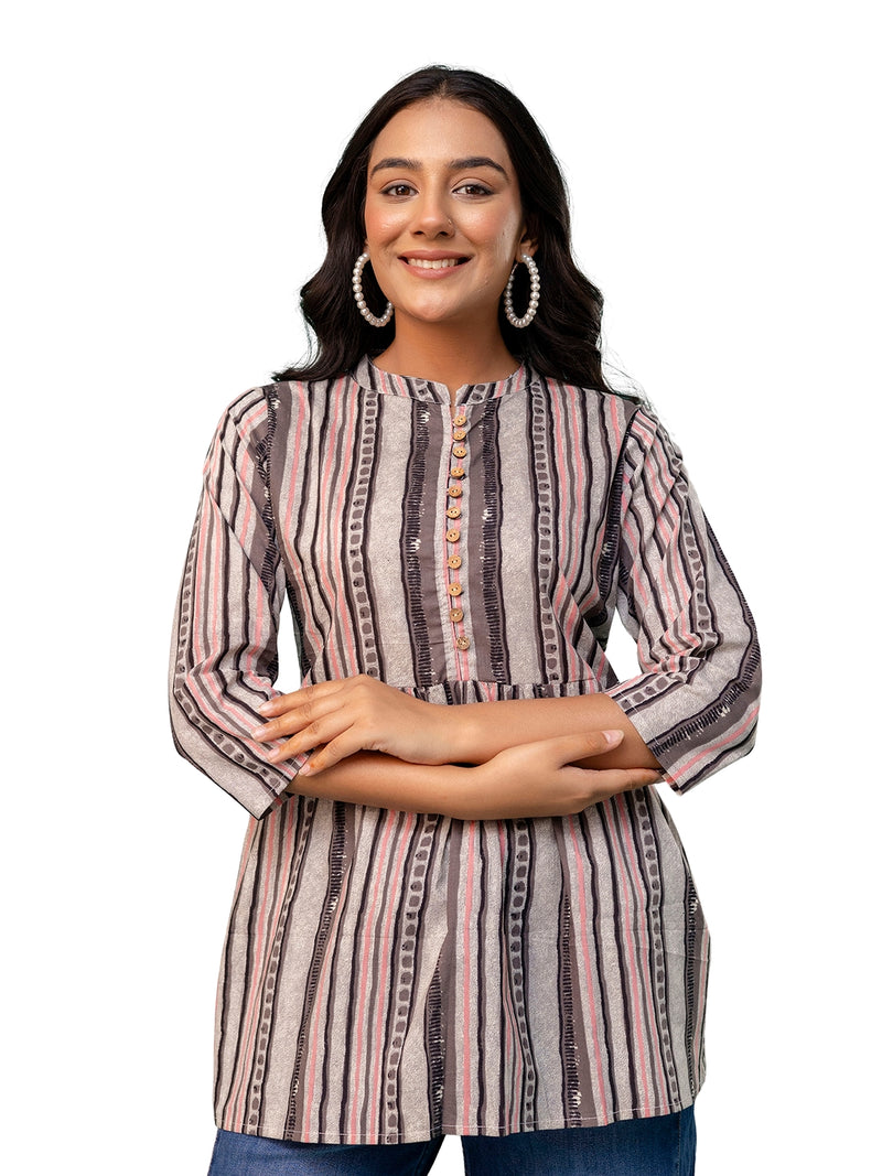 Tunic – Mandarin Collar, 3/4 Sleeves, Flattering Fit (Sizes S–XXL)