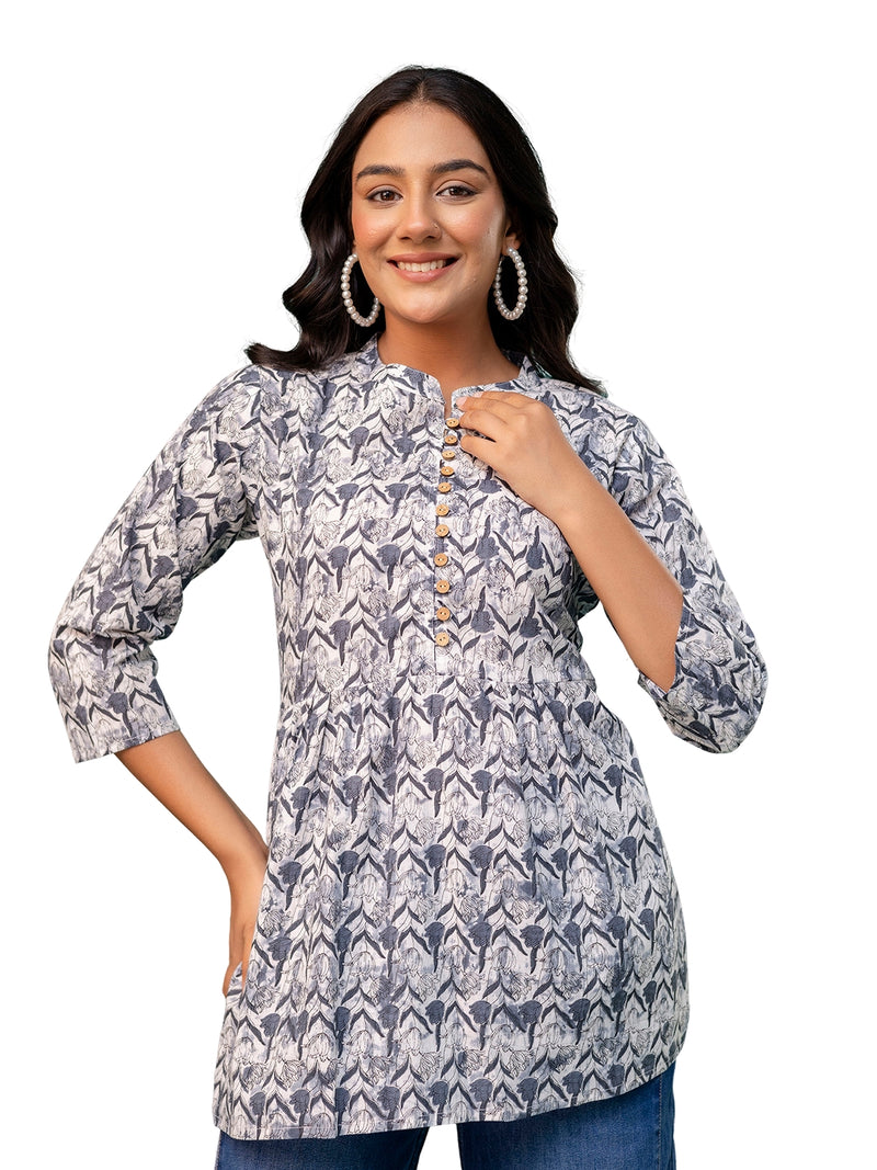 Tunic – Mandarin Collar, 3/4 Sleeves, Flattering Fit (Sizes S–XXL)