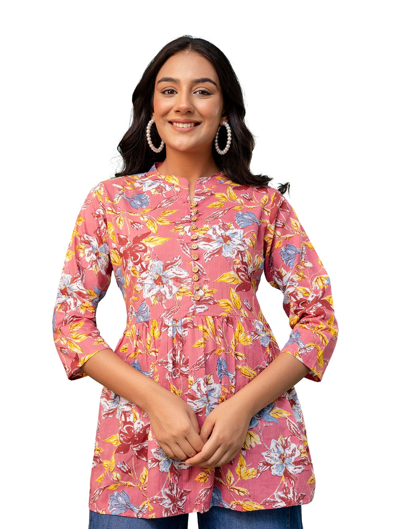 Tunic – Mandarin Collar, 3/4 Sleeves, Flattering Fit (Sizes S–XXL)