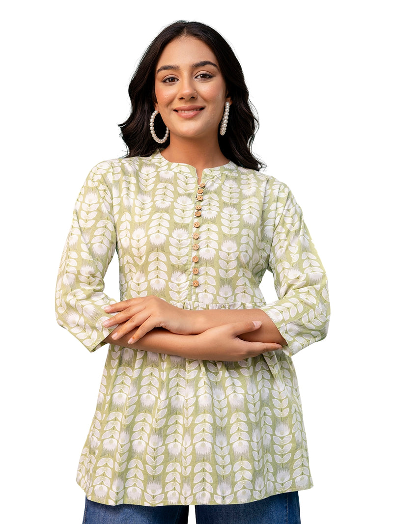 Tunic – Mandarin Collar, 3/4 Sleeves, Flattering Fit (Sizes S–XXL)