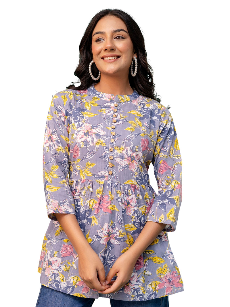 Tunic – Mandarin Collar, 3/4 Sleeves, Flattering Fit (Sizes S–XXL)