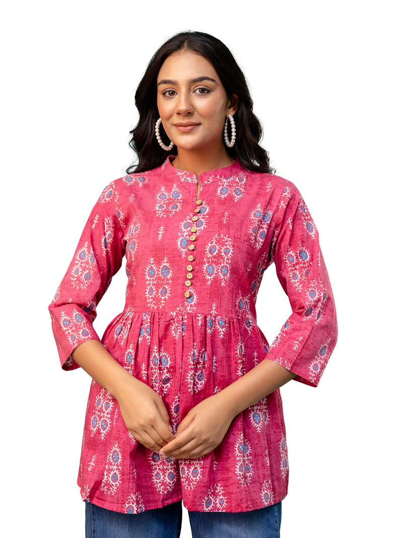 Top – Mandarin Collar, 3/4 Sleeves, Flattering Fit (Sizes S–XXL)