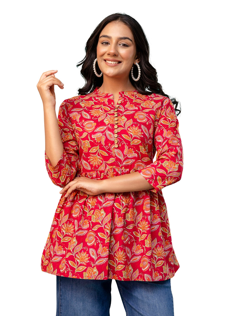 Top – Mandarin Collar, 3/4 Sleeves, Flattering Fit (Sizes S–XXL)