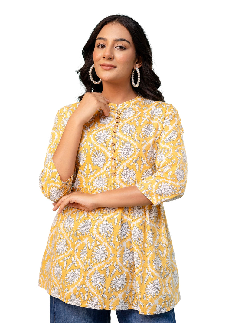 Top – Mandarin Collar, 3/4 Sleeves, Flattering Fit (Sizes S–XXL)