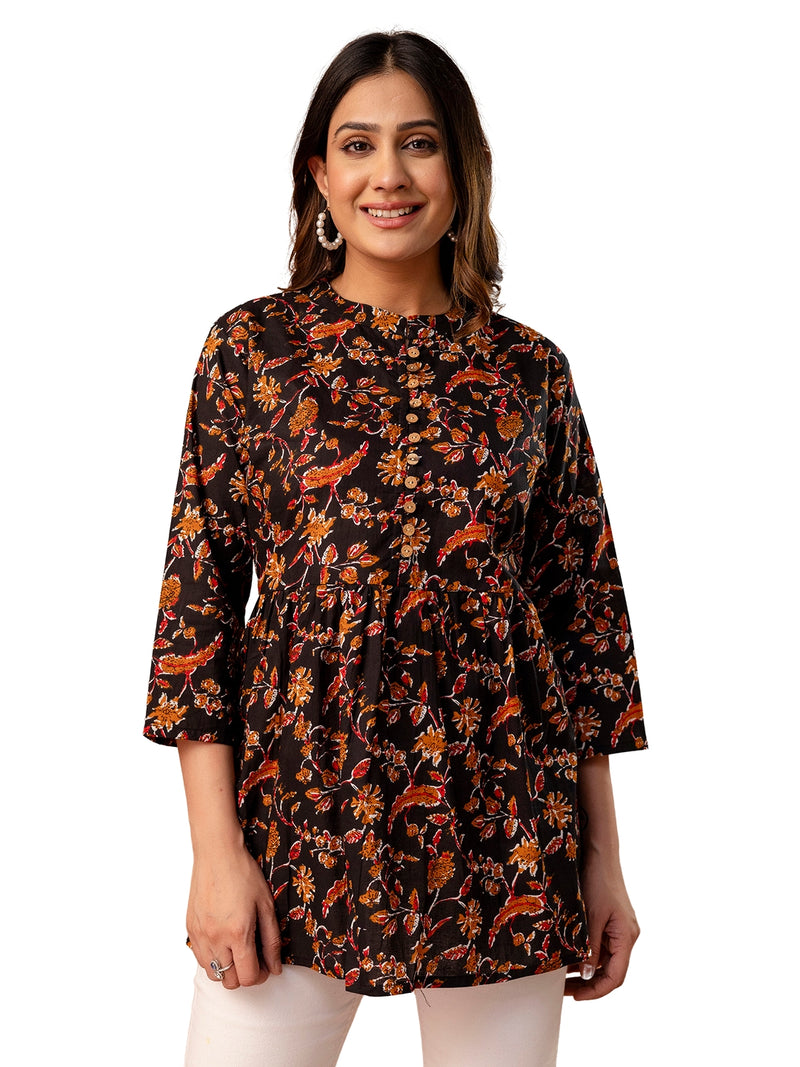 Top – Mandarin Collar, 3/4 Sleeves, Flattering Fit (Sizes S–XXL)