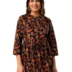 Top – Mandarin Collar, 3/4 Sleeves, Flattering Fit (Sizes S–XXL)