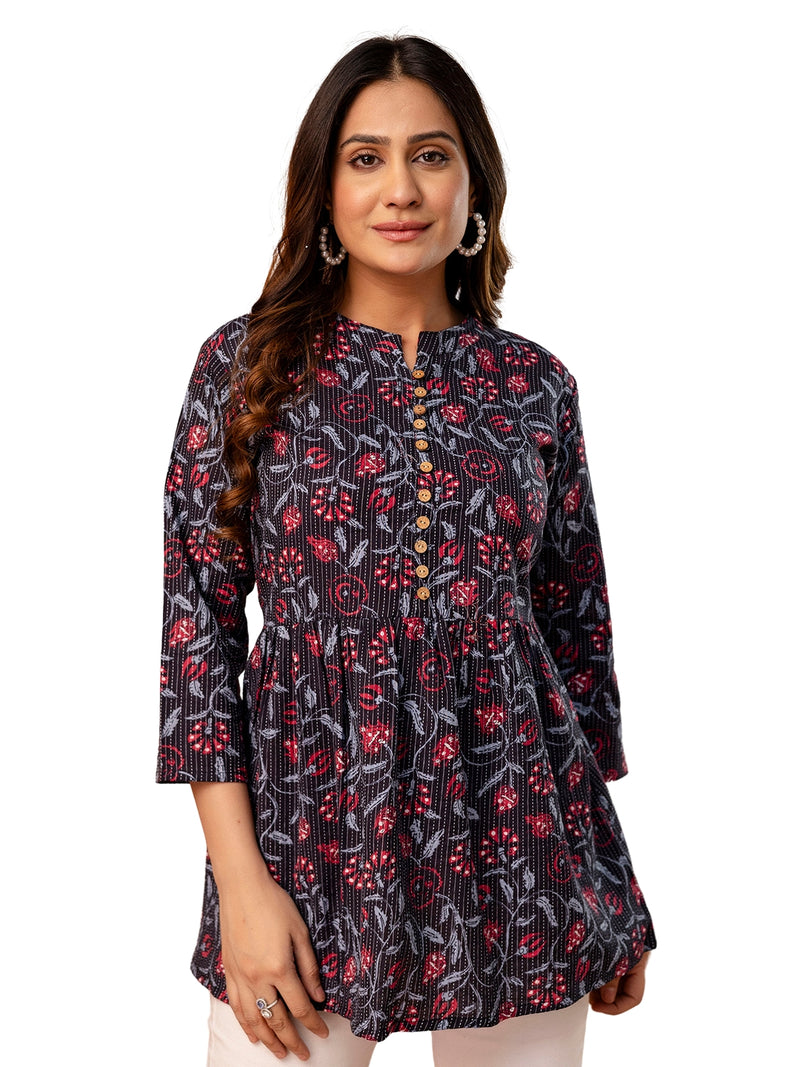 Top – Mandarin Collar, 3/4 Sleeves, Flattering Fit (Sizes S–XXL)