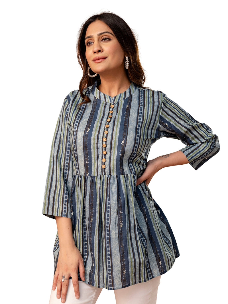 Top – Mandarin Collar, 3/4 Sleeves, Flattering Fit (Sizes S–XXL)