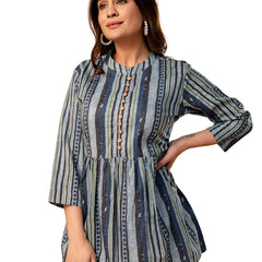 Top – Mandarin Collar, 3/4 Sleeves, Flattering Fit (Sizes S–XXL)