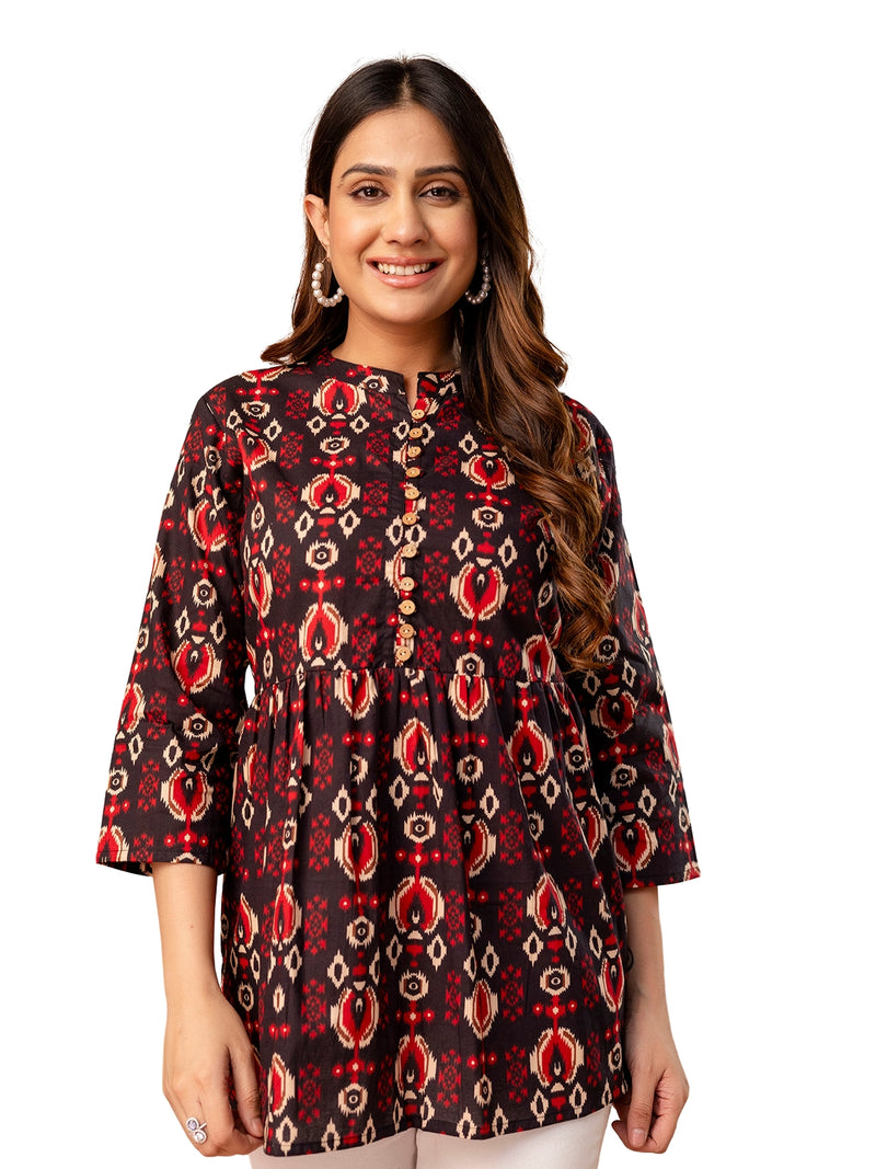 Top – Mandarin Collar, 3/4 Sleeves, Flattering Fit (Sizes S–XXL)