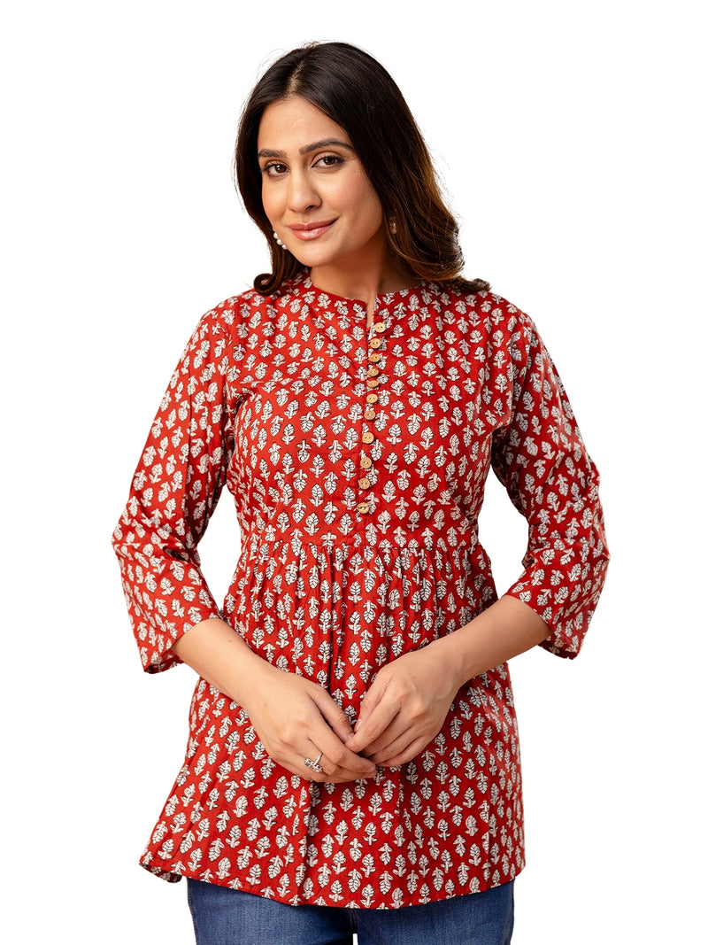 Top – Mandarin Collar, 3/4 Sleeves, Flattering Fit (Sizes S–XXL)