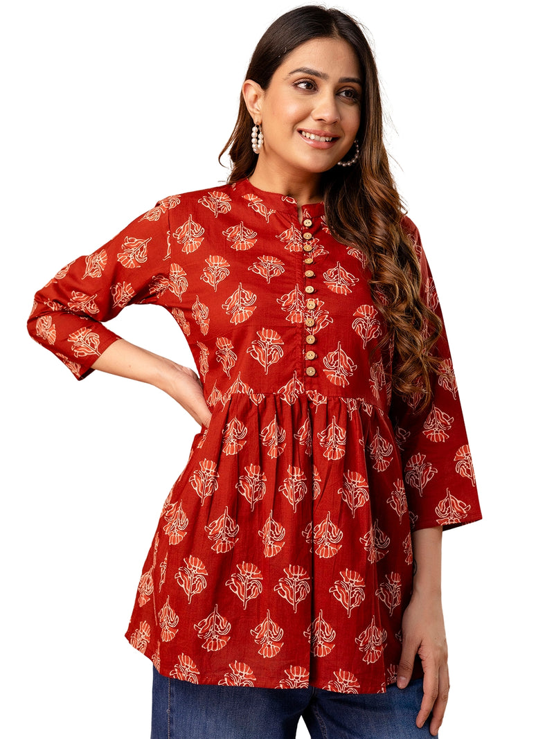 Top – Mandarin Collar, 3/4 Sleeves, Flattering Fit (Sizes S–XXL)