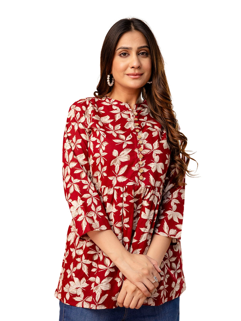 Top – Mandarin Collar, 3/4 Sleeves, Flattering Fit (Sizes S–XXL)