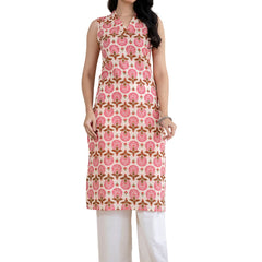 Elegant Sleeveless Cotton Printed Straight Kurta with Refined V-Neckline