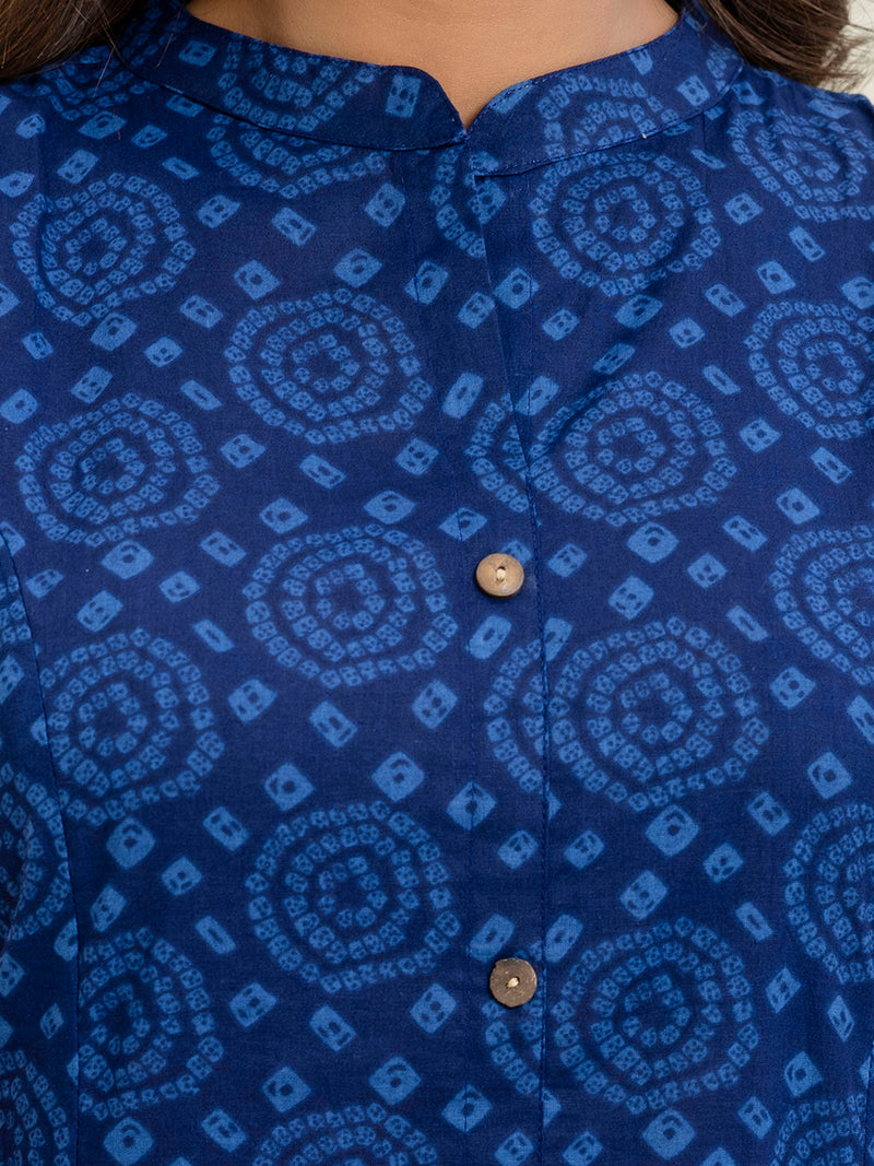 Luxury Mandarin Collar Printed Co-Ord Set with Button Detail A-Line Kurta & Comfort Fit Pants