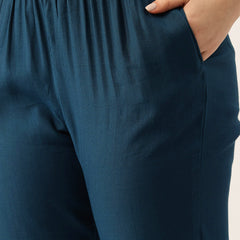 Blue Women's Embroidered Co-ord Set - Viscose Fabric Sleeveless Shirt and Pant