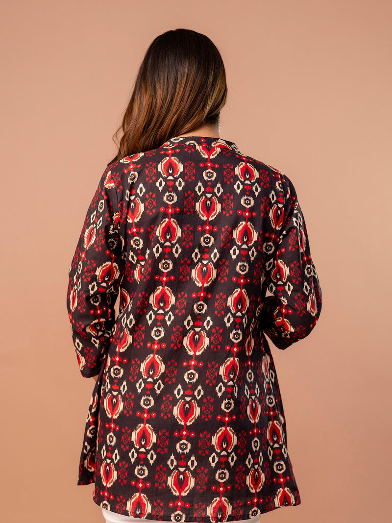 Top – Mandarin Collar, 3/4 Sleeves, Flattering Fit (Sizes S–XXL)