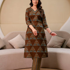 Bordered V-Neck 3-Piece Kurta Set with Ankle-Length Pants & Full-Length Dupatta (M–XXL)