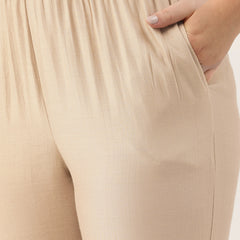 Off White Women's Embroidered Co-ord Set - Viscose Fabric Sleeveless Shirt and Pant