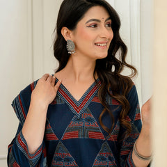 Bordered V-Neck 3-Piece Kurta Set with Ankle-Length Pants & Full-Length Dupatta (M–XXL)