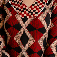 Bordered V-Neck 3-Piece Kurta Set with Ankle-Length Pants & Full-Length Dupatta (M–XXL)