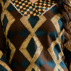 Bordered V-Neck 3-Piece Kurta Set with Ankle-Length Pants & Full-Length Dupatta (M–XXL)