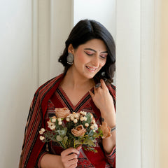 Bordered V-Neck 3-Piece Kurta Set with Ankle-Length Pants & Full-Length Dupatta (M–XXL)