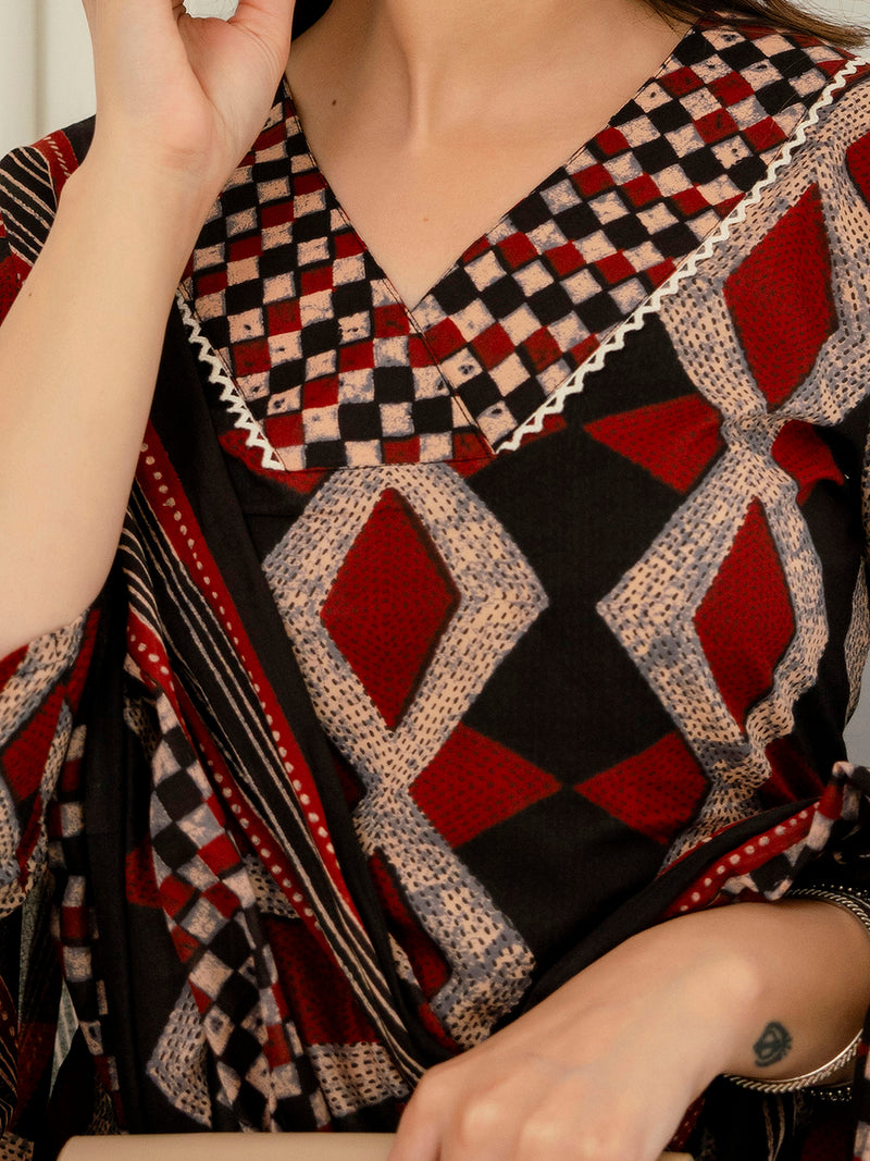 Bordered V-Neck 3-Piece Kurta Set with Ankle-Length Pants & Full-Length Dupatta (M–XXL)