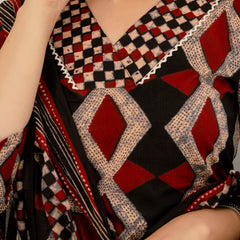 Bordered V-Neck 3-Piece Kurta Set with Ankle-Length Pants & Full-Length Dupatta (M–XXL)