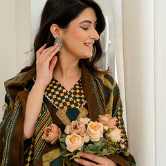 Bordered V-Neck 3-Piece Kurta Set with Ankle-Length Pants & Full-Length Dupatta (M–XXL)