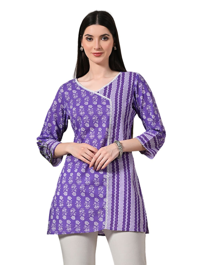 Graceful Wrap-Style Angrakha Cotton Kurti for Everyday Wear