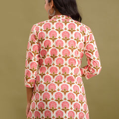 Floral Printed Pure Cotton Pleated A-Line Kurti