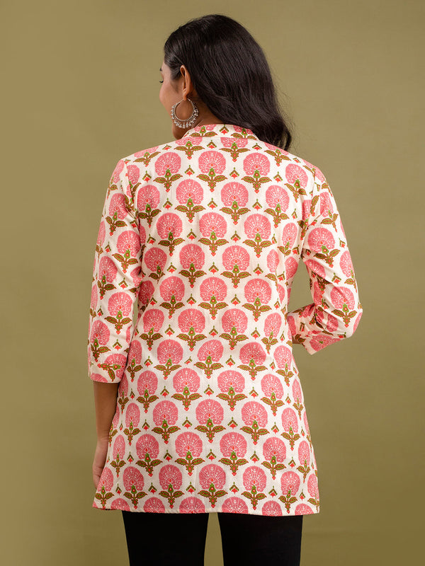 Floral Printed Pure Cotton Pleated A-Line Kurti