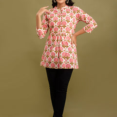 Floral Printed Pure Cotton Pleated A-Line Kurti