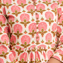 Floral Printed Pure Cotton Pleated A-Line Kurti