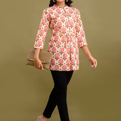 Floral Printed Pure Cotton Pleated A-Line Kurti