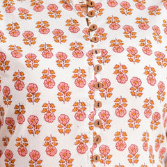 Floral Printed Pure Cotton Pleated A-Line Kurti