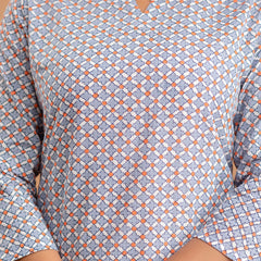 White Printed Cotton Night Suit with V-Neck Kurti & Ankle-Length Pants