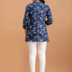 Floral Printed Pure Cotton Pleated A-Line Kurti