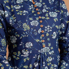 Floral Printed Pure Cotton Pleated A-Line Kurti