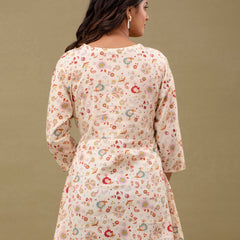 Floral Printed V-Neck Pure Cotton Angrakha A-Line
