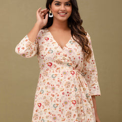 Floral Printed V-Neck Pure Cotton Angrakha A-Line
