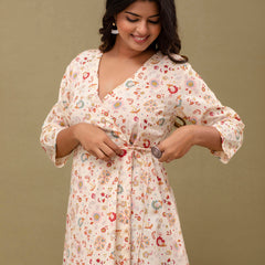 Floral Printed V-Neck Pure Cotton Angrakha A-Line