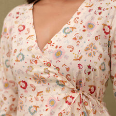 Floral Printed V-Neck Pure Cotton Angrakha A-Line