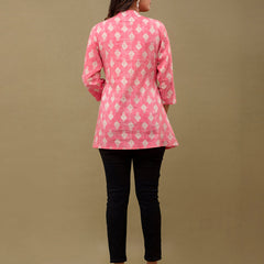 Floral Printed Pure Cotton Pleated A-Line Kurti