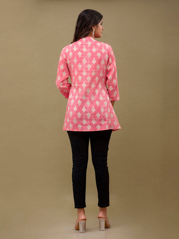 Floral Printed Pure Cotton Pleated A-Line Kurti