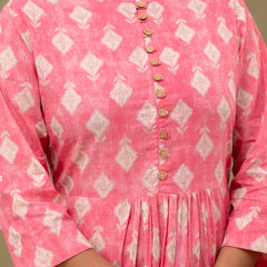 Floral Printed Pure Cotton Pleated A-Line Kurti
