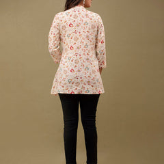 Floral Printed Pure Cotton Pleated A-Line Kurti