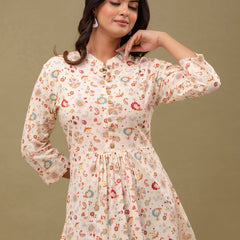 Floral Printed Pure Cotton Pleated A-Line Kurti